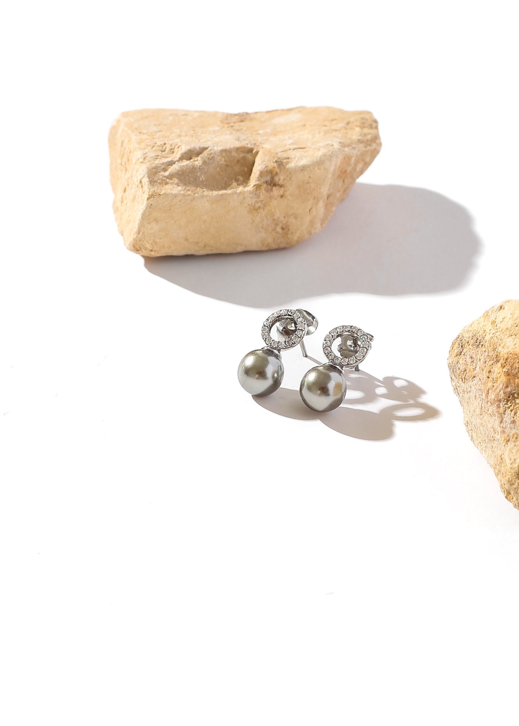 Elara Grey Pearl Halo Earrings