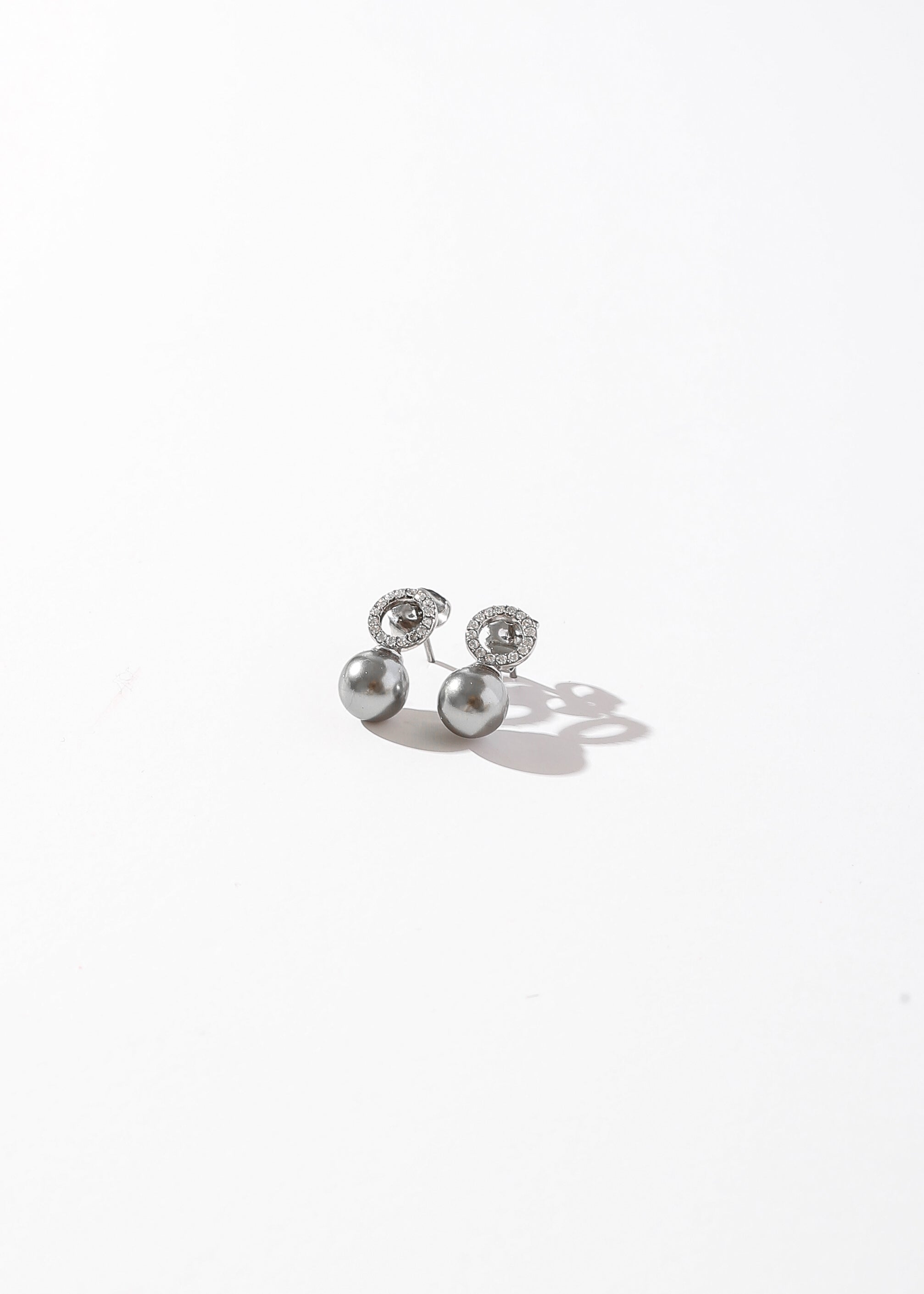 Elara Grey Pearl Halo Earrings