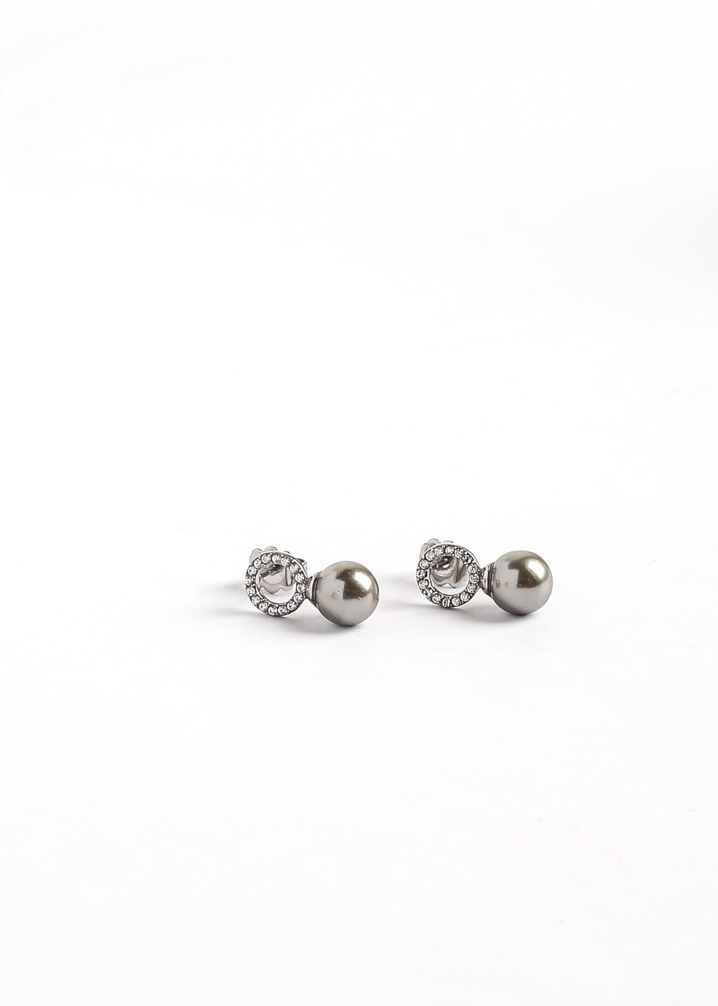 Elara Grey Pearl Halo Earrings