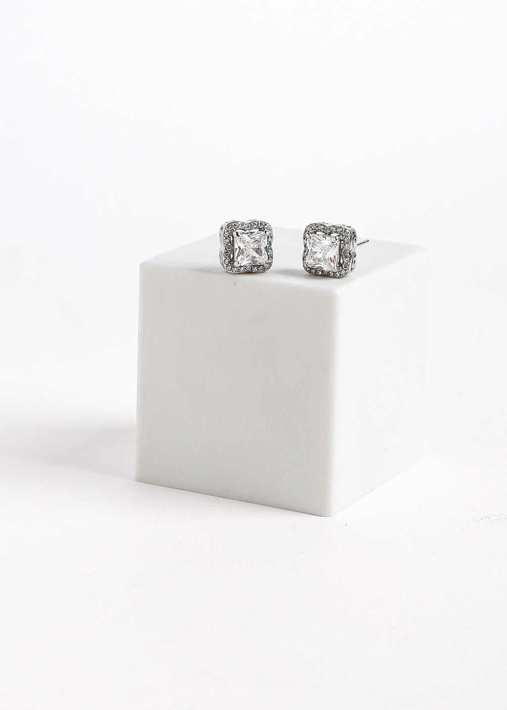Elara Square Halo Crystal Earrings