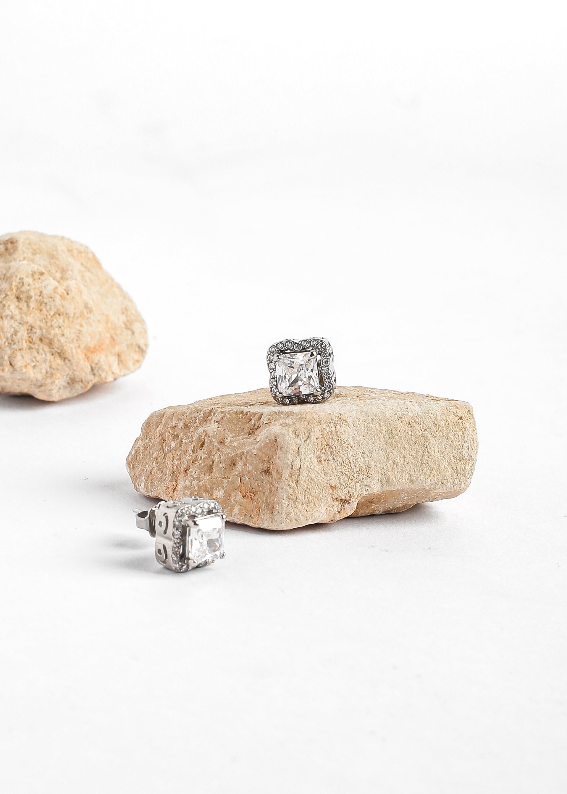 Elara Square Halo Crystal Earrings