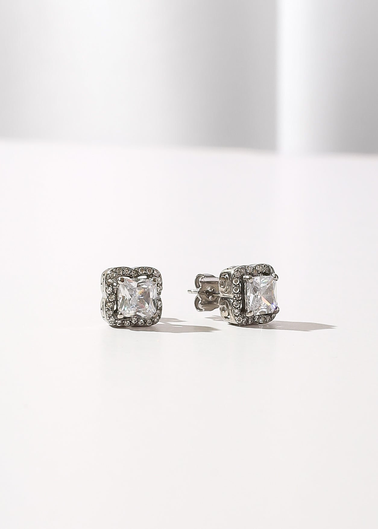 Elara Square Halo Crystal Earrings